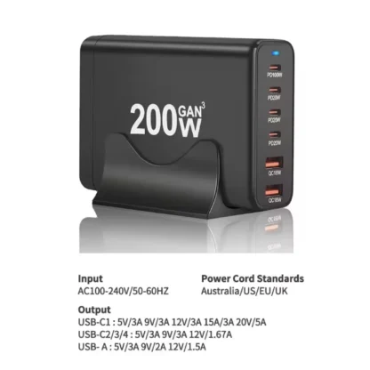 200W GaN Charger 6 Ports USB Type C PD Charger Station Quick Charge 3.0 USB Type C Quick Charger Mobile Phone USB Charger - Image 5