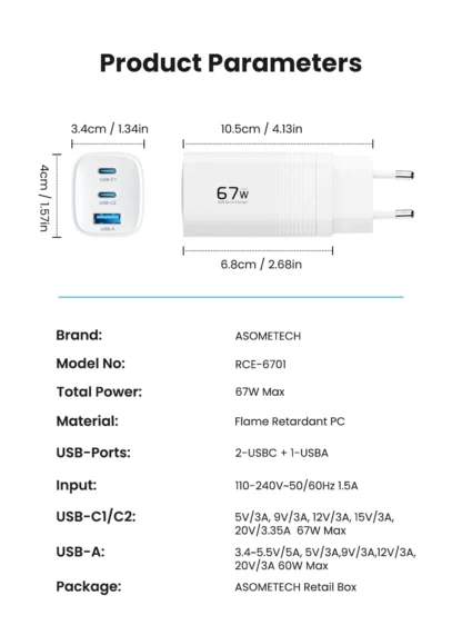67W GaN Charger PD3.0 QC3.0 Type C Fast Charging for IPhone 15 14 Xiaomi USB Type C Charger for Samsung S23 Ultra Macbook Tablet - Image 24