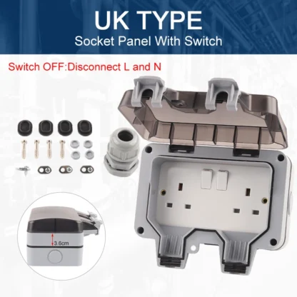 IP66 Waterproof Outdoor Box Wall Socket 13A Double Switch Power Outlet Universal / UK With USB Charging Port DIY GO - Image 8