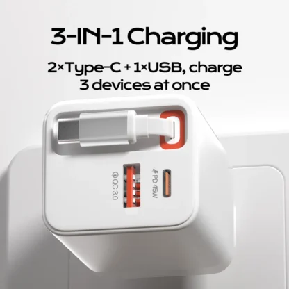 Olaf 65W USB C Charger with Retractable Type C Cable PD QC3.0 Fast charge USB Type C Phone Charger For Huawei Xiaomi iPad Laptop - Image 2