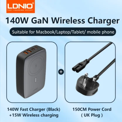 LDNIO 140W 6 in 1 Wireless Charger GaN 65W USB C Charger PD QC USB A Fast Charging Station 6 in 1 Desktop charger Extension cord - Image 7