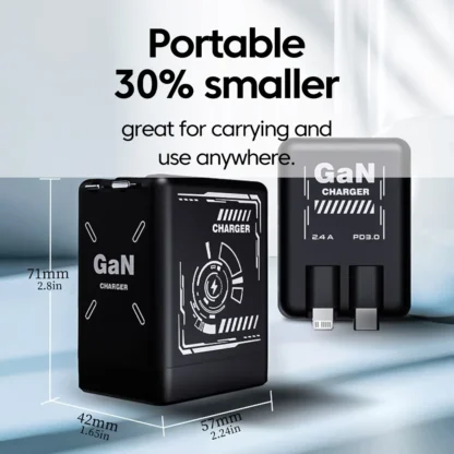 120W GaN Fast Charging Phone Charger With Type C/Lighting Retractable Cable For Iphone 16 15 Samsung Foldable pins Charger - Image 6