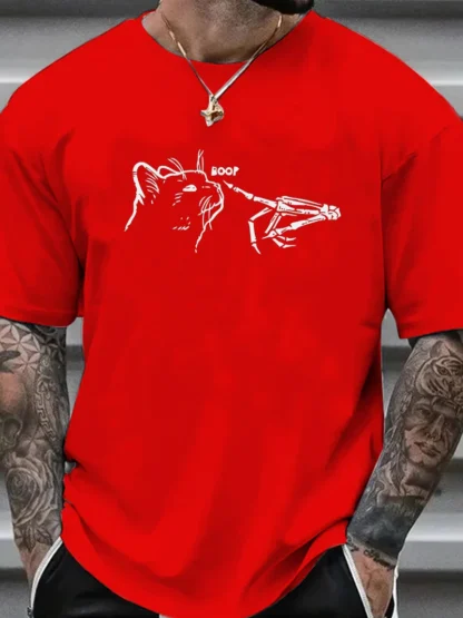 Camiseta deportiva de manga corta con cuello redondo para hombre, 100% algodón, cómoda, informal, holgada, de talla，Exquisite p - Image 4