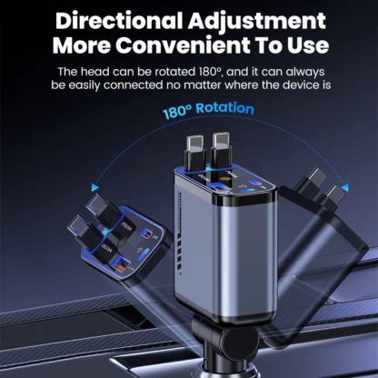 120W Retractable Car Charger Fast Charging USB Type C Car Phone Charger Adapter With USBC Cable For Iphone Xiaomi Huawei Samsung - Image 3