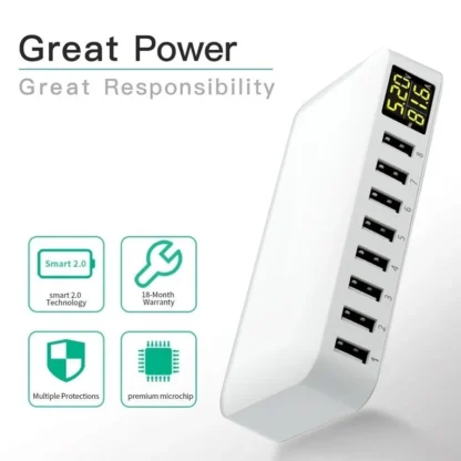 Multi 8 Port USB Fast Charger Desktop Phone Carregador LCD Display Charing station Dock HUB For Iphone 14 Samsung Xiaomi Tablet - Image 5