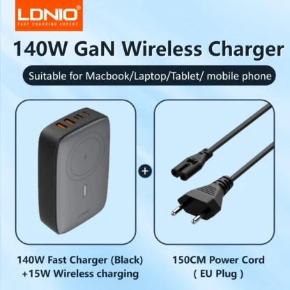 LDNIO 140W 6 in 1 Wireless Charger GaN 65W USB C Charger PD QC USB A Fast Charging Station 6 in 1 Desktop charger Extension cord - Image 10