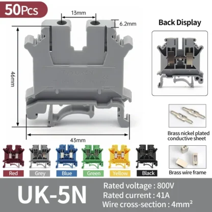 High Quality UK Terminals Screw Clamp Connector for Wiring,Brass DIN Rail Connector, UK1.5N/2.5B/3N/5N/6N/10N/16N/25N/35N/50N - Image 15