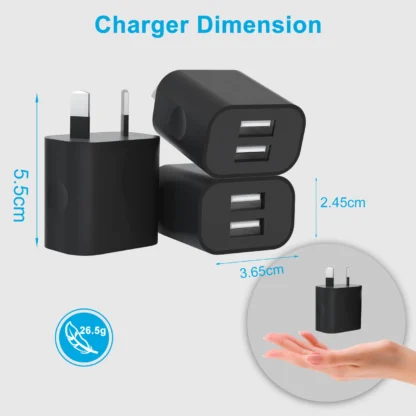 1/5Pcs Black Dual USB Power Adapter AU Plug Wall Plug 5V Charger 2-Port Aus USB Plug 5V/2.1A Adapter For iPhone Pad For Samsung, - Image 6