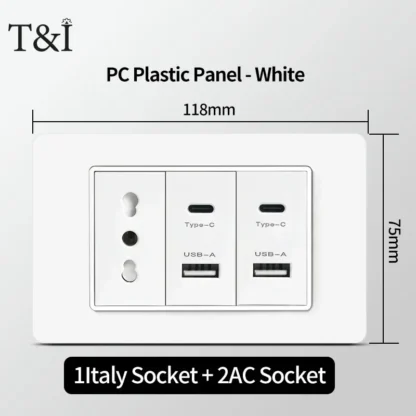 118 PC Panel Chile Plug 16A Smart Wall Socket USB Type-C 20W Fast Charging Home Office Italian EU Power Outlet White Retardant - Image 16
