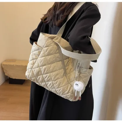 Fashion New Ins Cotton Clothing Bag for Women New Diamond Grid Large Capacity Hand-held Tote Bag Commuting Shopping Shoulder Bag - Image 24