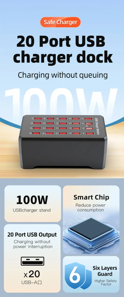 USB Charging Station 150W 30-Port Multi Device Charger Fast Charging Station for Multiple Devices Phone Watch Pad Speakers - Image 13