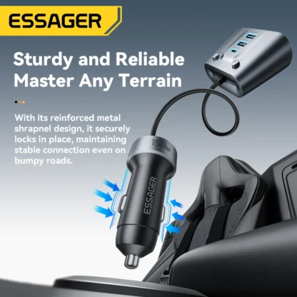 Essager 150W USB C Car Charger 2 in 1 100W Dual Cigarette Lighter Splitter 5 Ports QC 3.0 PD 3.0 Fast Charging For Mobile Phone - Image 6