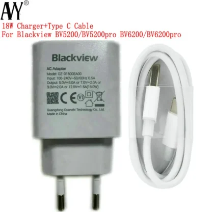 Power Adapter for Blackview BV5200 BV5200pro BV6200 Pro Original Fast Charging 18W EU Travel Charger Plug Type C USB Cable - Image 9