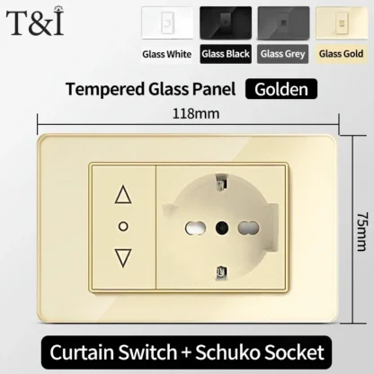 118 Wall Switch Socket with USB Type-C 20W 16A  Fast Charging Italy Chile Schuko Outlet Golden Tempered Glass Panel for Office - Image 16