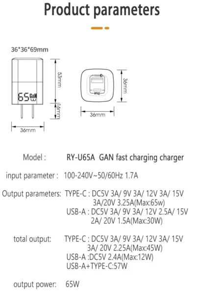 UGOURD PD 65W GaN Fast Charger Power Adapter With USB A and Type C Quick Charge UK EU US Plug For iPad MacBook Air Laptop iPhone - Image 15