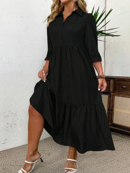 【Plus Size】 Solid Color Dress, Casual Modest Long Dress for Daily Wear, Women's Plus Clothing for All Seasons - Image 3