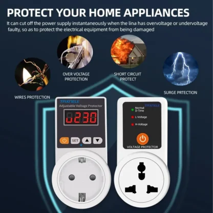 Automatic Voltage Protector Socket AC 220V 16A Adjustable Power Surge Protector Universal/US/EU/UK Plug Voltage Safe Protector - Image 23
