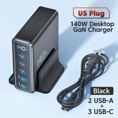 Toocki 140W GaN USB Charger 5in1 Desktop Fast Charge USB Type C Charger LED Display Charger For iPhone Xiaomi Smartphone Laptop - Image 9