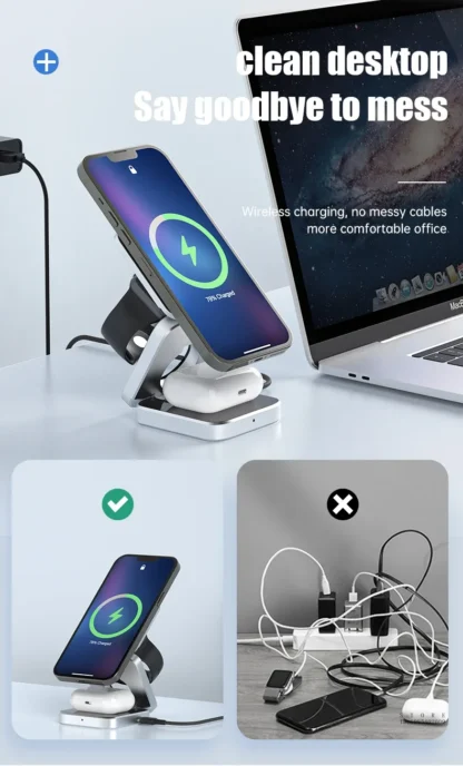 Travel Magnetic Wireless Charging Station 3 in 1 for IPhone 15 14 13 12 Pro/Max,Apple Watch 8, AirPods 3/2,Foldable Phone Hold - Image 10