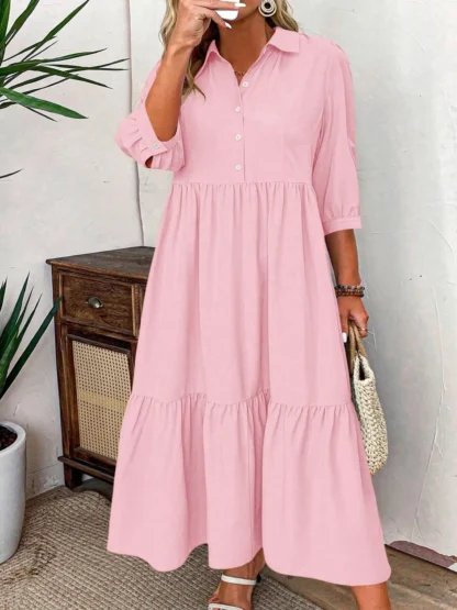 【Plus Size】 Solid Color Dress, Casual Modest Long Dress for Daily Wear, Women's Plus Clothing for All Seasons - Image 7