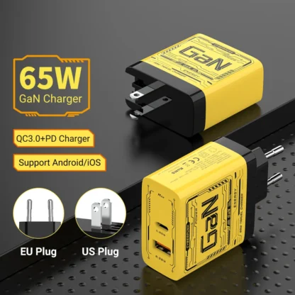 Gopala 65W GaN Charger USB Fast Charging Adapter EU/US Charge Head Mobile Phone Type C Cable for iphone 16 15 14 Power Adapters
