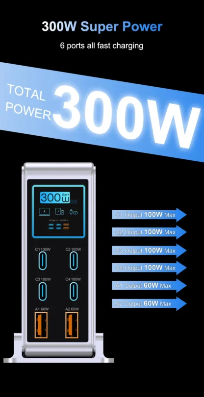 Ubigbuy 300W GaN Charger PPS PD 100W USB Type C 6-Port Digital Display Desktop Fast Charging Station for MacBook iPhone Samsung - Image 18