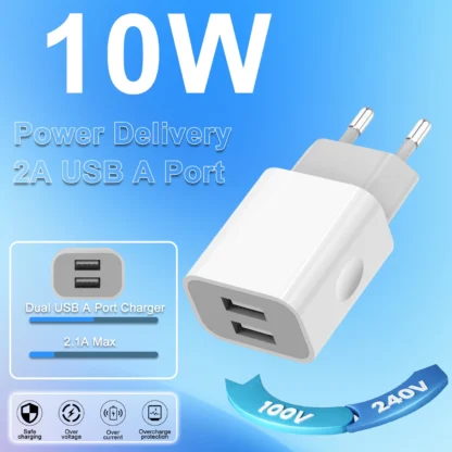 5V 2A USB Charger 2 Ports Chargers Cell Phone EU Plug Power Adapter Wall Charging for Iphone 11 12 13 Pro Max Samsung Xiaomi - Image 3