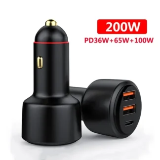 200W USB PD Car Charger 3port Super Fast Charger2.0 100W 65W SuperCharge QC3.0 for Honor Xiaomi Vivo Huawei iPhone 14 13Pro