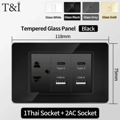 America Standard Power Outlet 118 Series 118*75mm Double USB Type-C Quick Charger US Mexico Glass Panel Wall Socket 16A 110V - Image 21