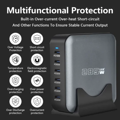 285W USB C Charger GaN 6 Ports Desktop Charging Station For iPhone 13 Samsung Xiaomi iPad MacBook PD Charger Type C Fast Charger - Image 2