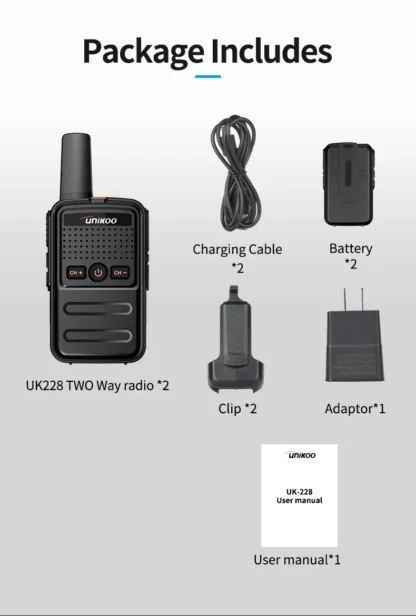 UNIKOO UK228 Walkie Talkie 2 pcs Mini Size Portable Handheld Radio Wireless Set Twol Way Radio Station Comunicador Transceiver - Image 19