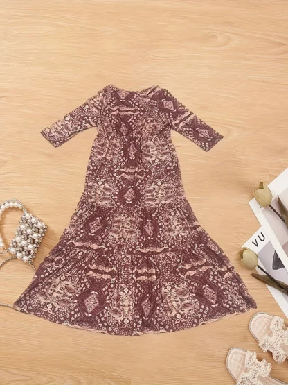 plus-size European and American cross-border  bohemian cropped sleeve high-waisted V-neck printed dress - Image 11