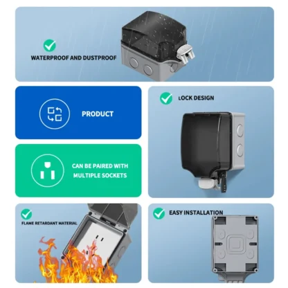 EU/TH/UK/UN/US Outdoor Power Socket Industrial Grade Waterproof IP66 Plastic Junction Box Panel Wall Mount Connector - Image 4