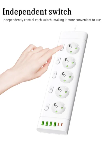 EU Plug Power Strip Multiple Independent Control Outlet Sockets 2m Extension Cord Electrical Socket with 4 USB 2 Type-C Ports - Image 16