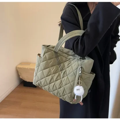Fashion New Ins Cotton Clothing Bag for Women New Diamond Grid Large Capacity Hand-held Tote Bag Commuting Shopping Shoulder Bag - Image 33