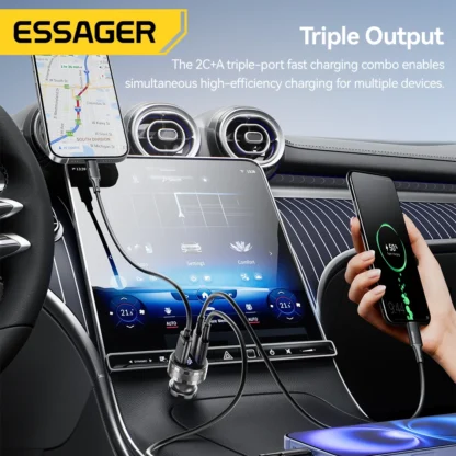 Essager 108W 3Ports USB Car Charger Digital Dispaly PD3.0 Fast Charging Quick Charge 3.0 Adapter for iPhone 16 15 Xiaomi Samsung - Image 4
