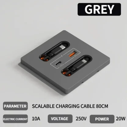 ​​Space-Saving Wall Socket with 80CM Retractable USB Cable | 20W Fast Charge for iPhone 15 Pro/Android Phones​ - Image 8