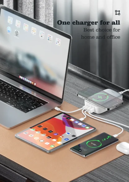 LDNIO 140W 6 in 1 Wireless Charger GaN 65W USB C Charger PD QC USB A Fast Charging Station 6 in 1 Desktop charger Extension cord - Image 2
