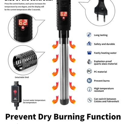 SUNSUN Fish Tank Digital Heating Rod Aquarium Submersible Heater 500W Adjustable Temperature Thermostat LCD Display Fish Farming - Image 21