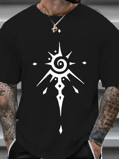 Camiseta de manga corta con cuello redondo para hombre, 100% de algodón puro, informal, holgada, con estampado creativo deportiv
