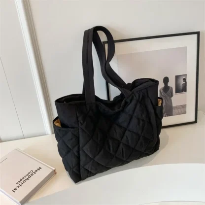Fashion New Ins Cotton Clothing Bag for Women New Diamond Grid Large Capacity Hand-held Tote Bag Commuting Shopping Shoulder Bag - Image 8