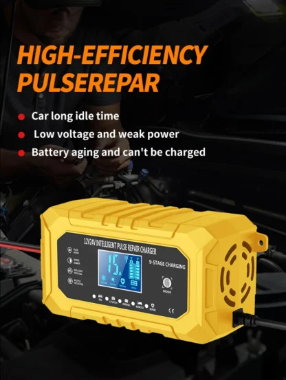 UK Plug Smart Car Battery Charger 12V15A/24V8A LCD Display Pulse Repair for AGM Gel Wet Lead Acid Lithium Batteries - Image 11
