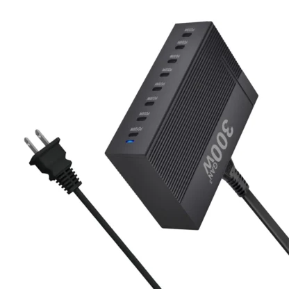 New Style 300W Gan C Fast Charger PD100W Vertical Stripe 8-port Charging station HUB Fast Compact GAN charger power adapter - Image 4