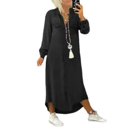 Women's L-5XL Plus Size  Fashion Long Dress Long Sleeve Shirt Dress Women's Denim Long Dress Pocket Button Shirt Casual Loose - Image 5