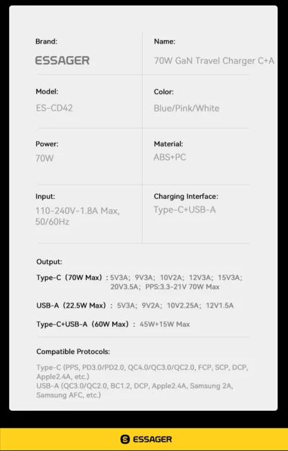 Essager 70W GaN Charger PD Charge  USB Type C Charger Support PD QC PPS Portable Fast Charger For iPhone 15 14 13 Laptop Charger - Image 29
