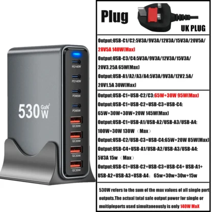 530W GaN USB Charger 8 Ports Desktop Charging Station PD3.1 QC3.0 USB Type C Fast Charge For iPhone 15 14/Samsung/Xiaomi MacBook - Image 9