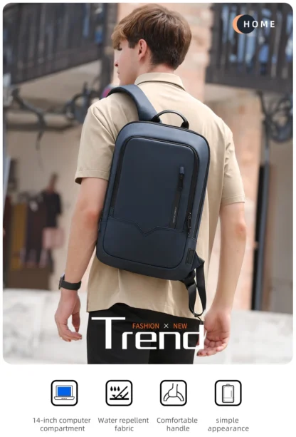 HK Slim Backpack For Men 15.6 Inch Laptop Bags Waterproof Minimalist Business Backpack With USB Charging Casual Travel Work Bag - Image 15