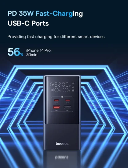 Baseus 35W Fast Charger 7 in 1 Power Strip Desktop Charging Station With 1200J Surge Protector Digital Display For iPhone Xiaomi - Image 18
