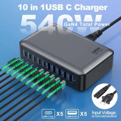 NEW 540W Gan Fast Charge 3.0 USB Type C Fast Charger Mobile 10-port 5C5A PD Charger Convenient To Carry Tablet Charger - Image 2