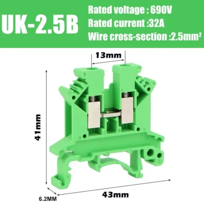 20/50/100Pcs UK - 2.5B Din Rail Terminal Block Electrical Conductor Universal Screw Connection Terminal Strip 2.5mm² - Image 8